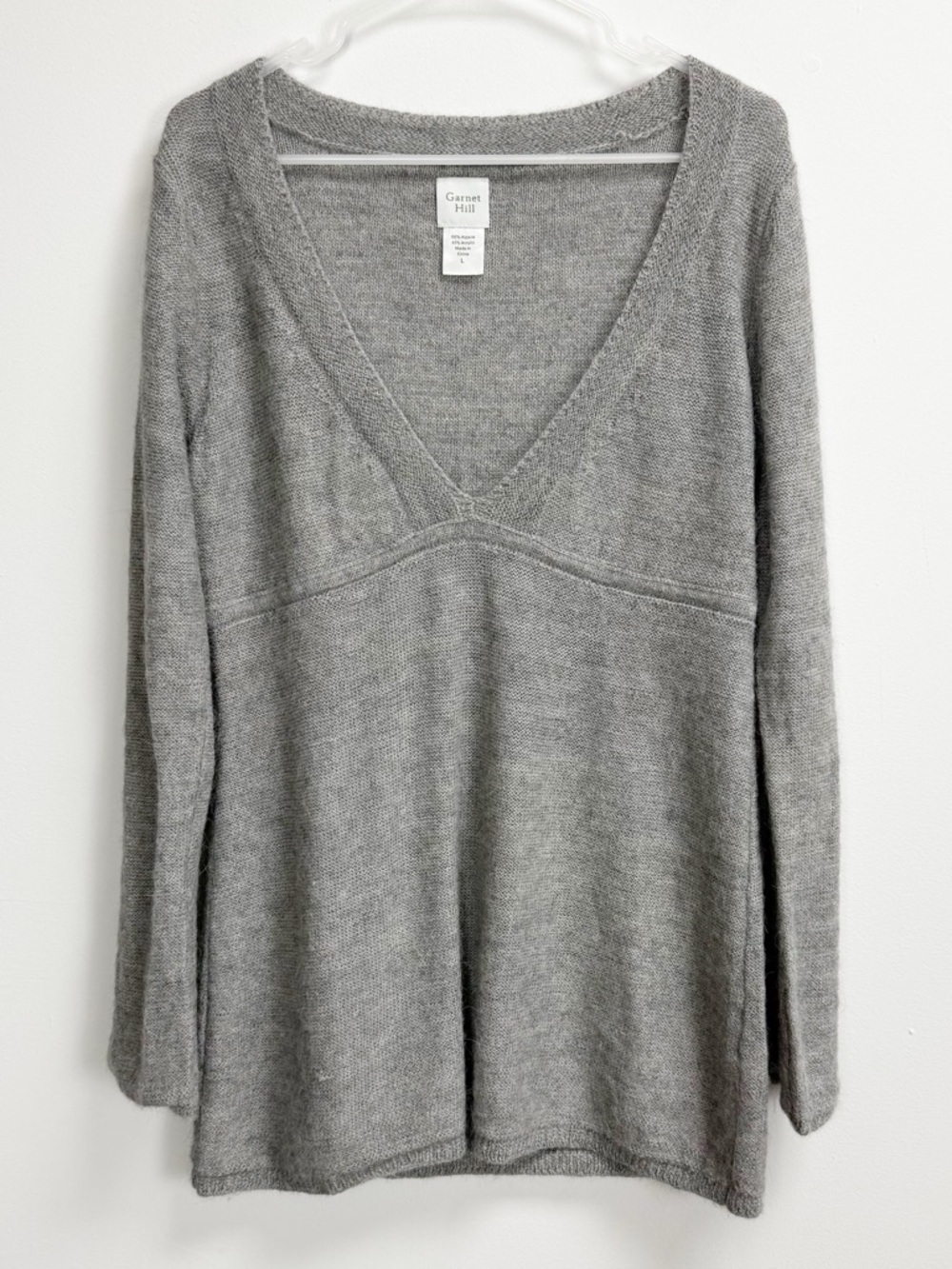 Garnet Hill Alpaca Blend Sweater Womens Large Gray Vneck Knit